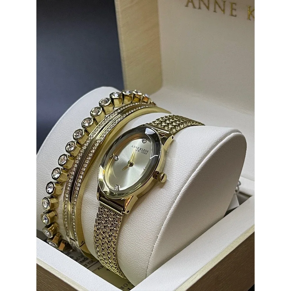 Anne Klein New York Crystal Accented Women's Watch And Bracelet Set 12-7786GPST
